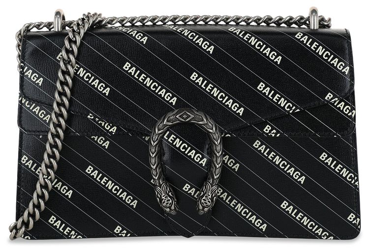 Gucci x Balenciaga Logo Print Dionysus Shoulder Bag Black