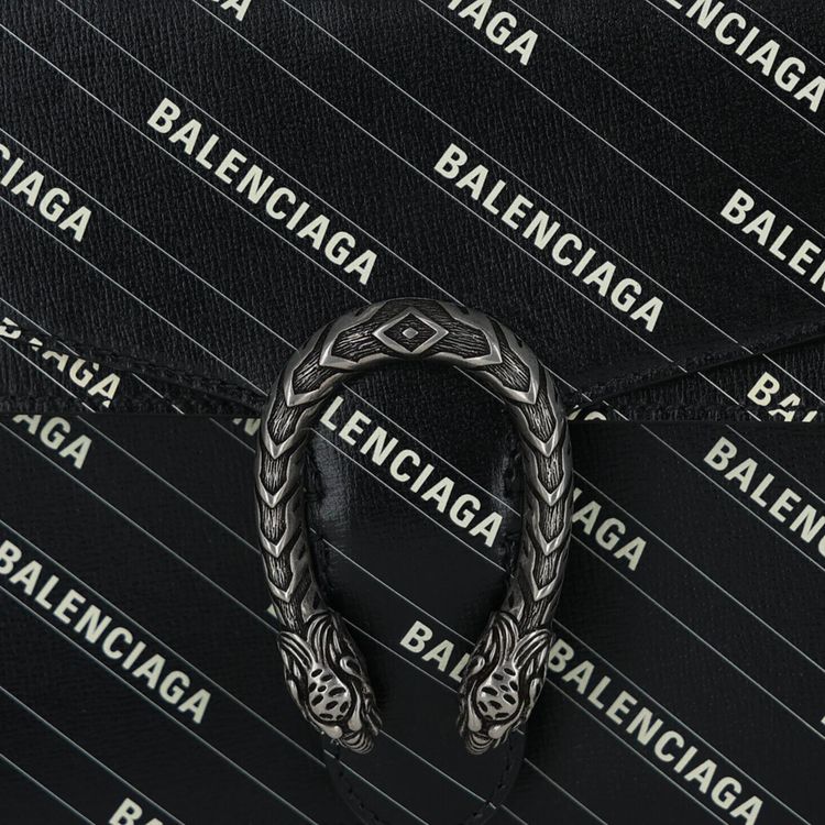 Gucci x Balenciaga Logo Print Dionysus Shoulder Bag Black