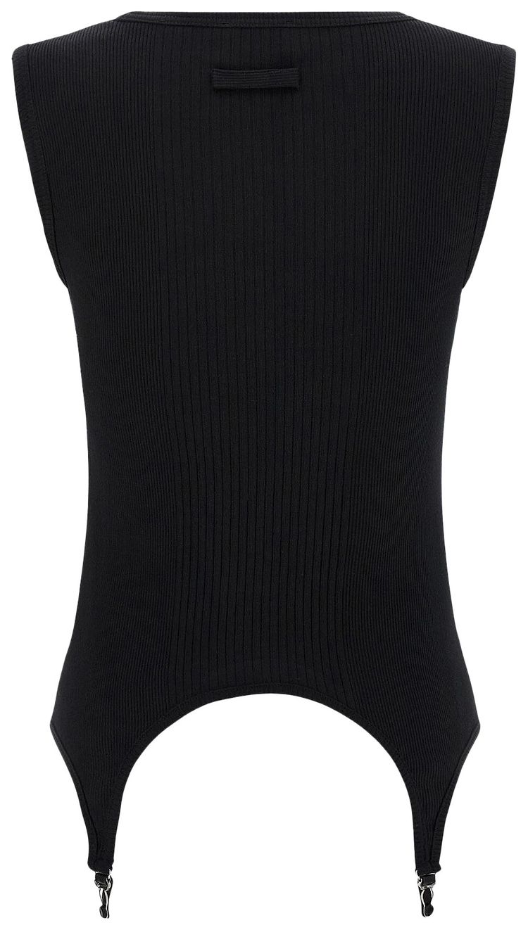 Jean Paul Gaultier Cotton Ribbed Tank Top With Lingerie Garter Black