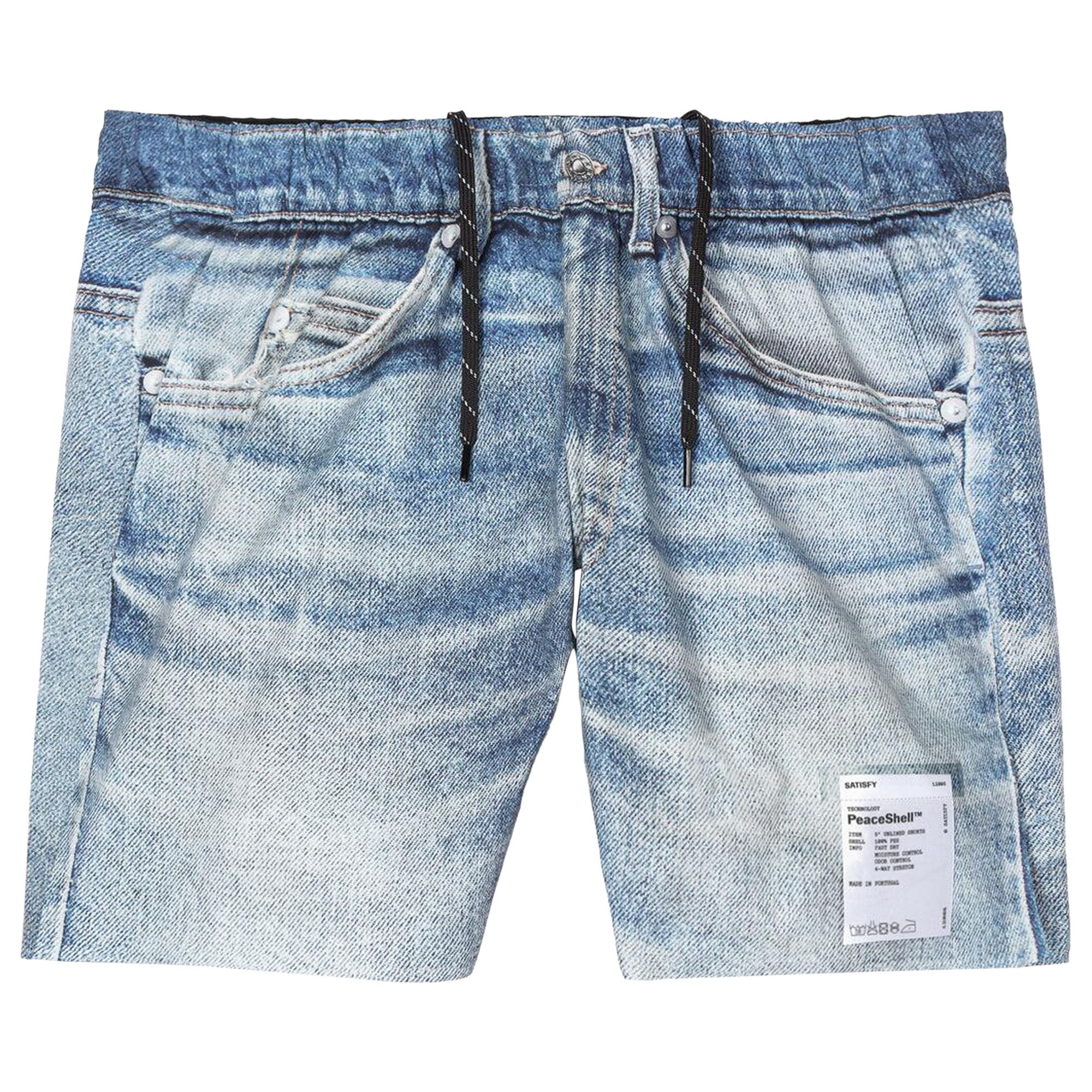 Shorts Unisex SATISFY Peaceshell - Denim Noir Digital, Taille M, Sans Doublure, Fermeture à Cordon