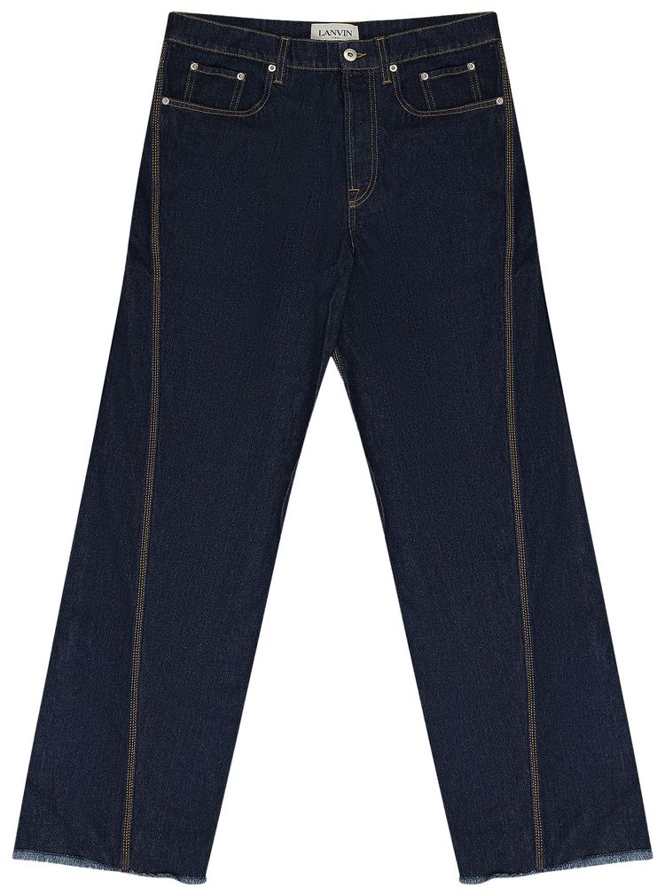 Lanvin Twisted Denim Baggy Straight Fit Jeans Navy Blue