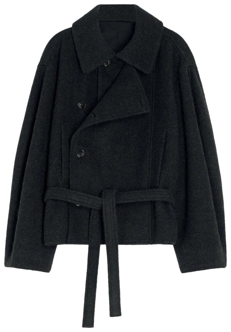 Lemaire Short Asymmetrical Bathrobe Coat Black