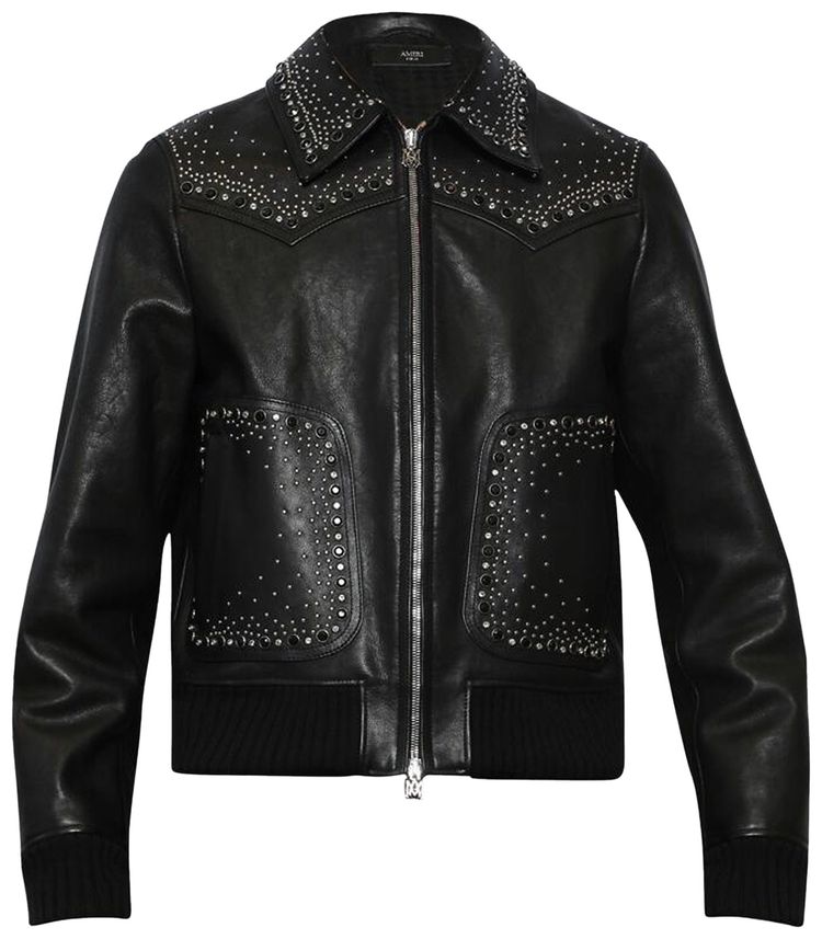 Amiri Crystal Leather Western Jacket Black