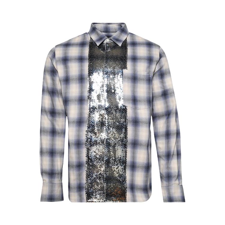 BLUEMARBLE Sequin Plaid Shirt WhiteBlue
