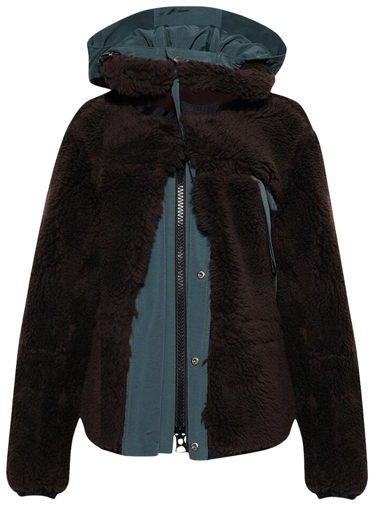 Sacai Faux Shearling Grosgrain Blouson BrownGreen