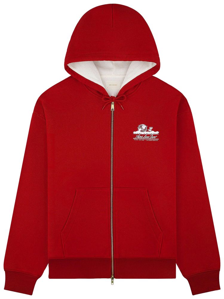 Aime Leon Dore Unisphere Waffle Lined Full Zip Hoodie Equestrian Red