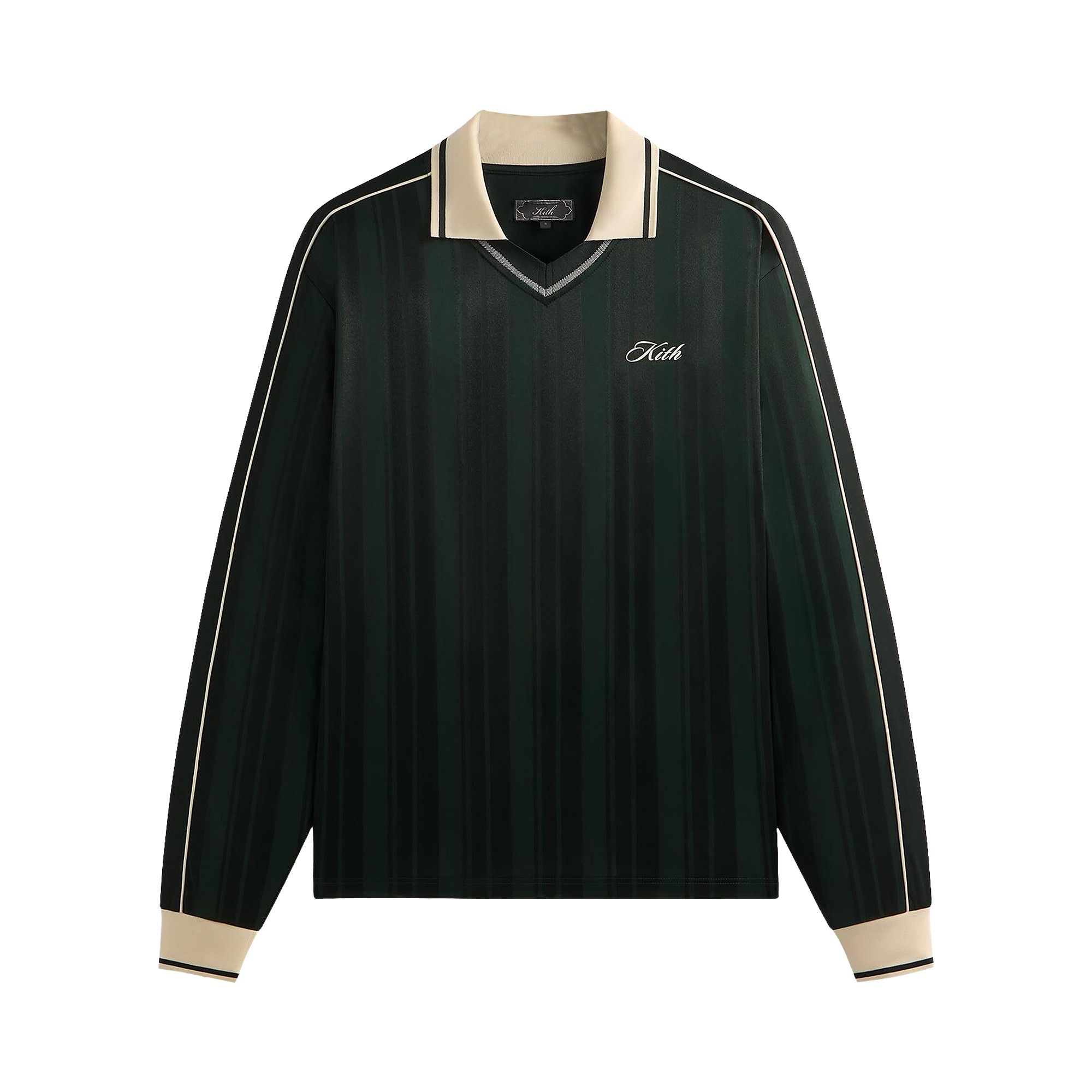 Buy Kith Pinstripe Tricot Panelled Long-Sleeve Tap In Polo