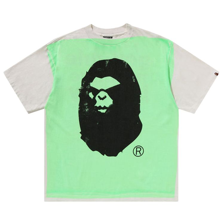 BAPE x SAINT Mxxxxxx Mad Face Handprinting Tee WhiteGreen