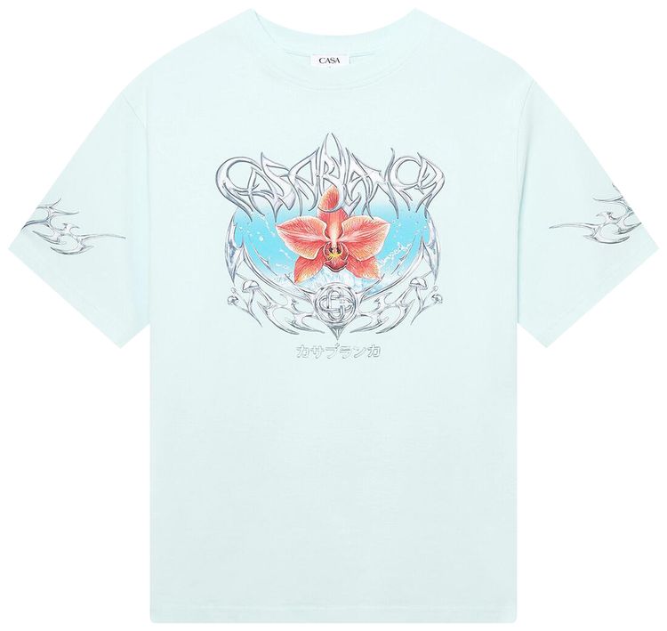 Casablanca Blades Printed Oversized T Shirt Blue