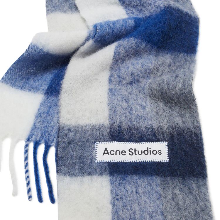 Acne Studios Mohair Checked Scarf WhiteGreyRoyal Blue