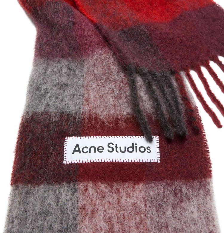 Acne Studios Mohair Checked Scarf RedBlack