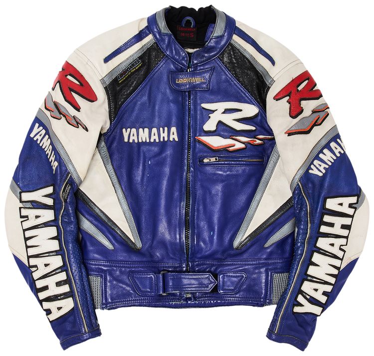 Vintage Yamaha Leather Motorcycle Racing Jacket Blue