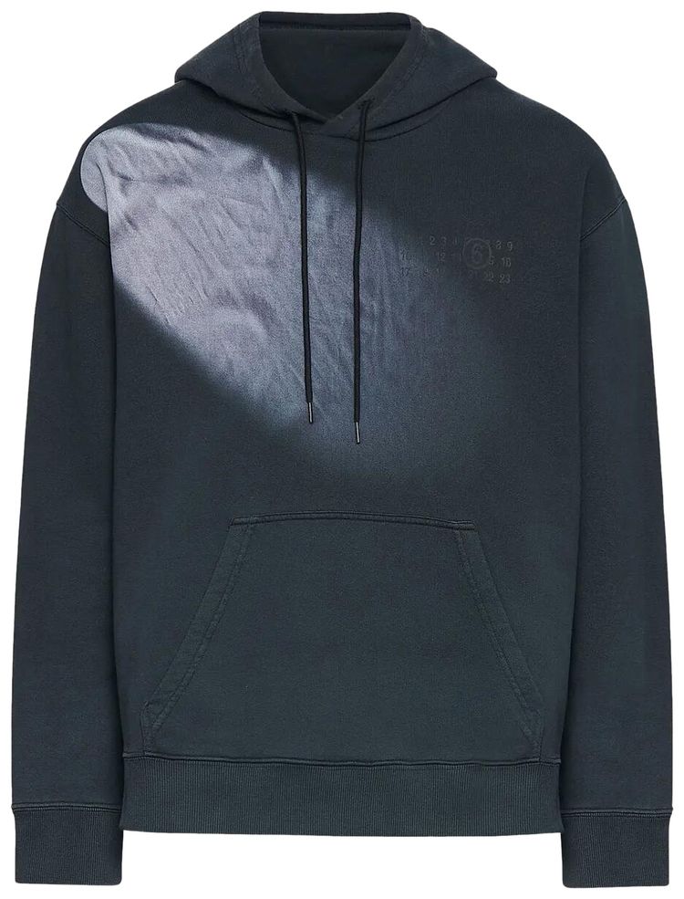 MM6 Maison Margiela Faded Logo Embroidered Hoodie Washed Black