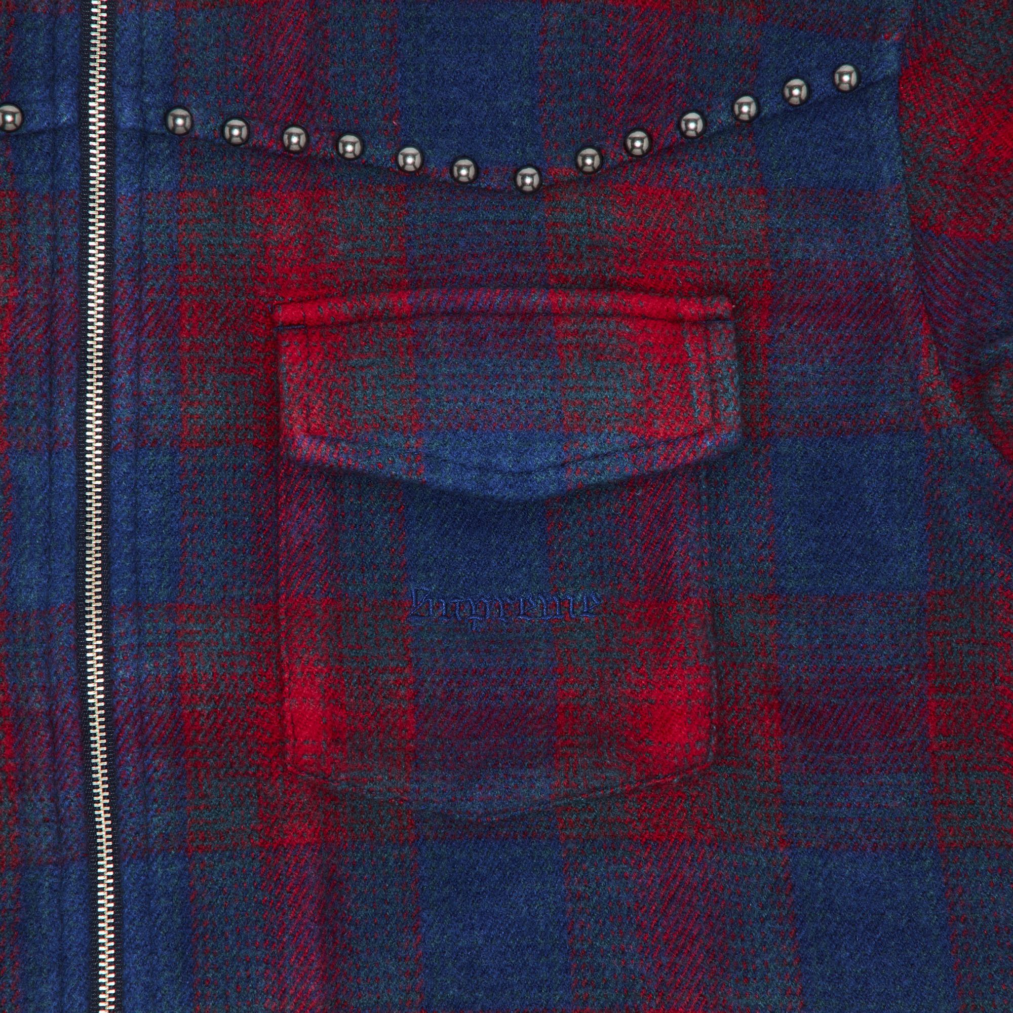 Buy Supreme Studded Shadow Plaid Zip Up Shirt 'Navy' - FW25S7 NAVY
