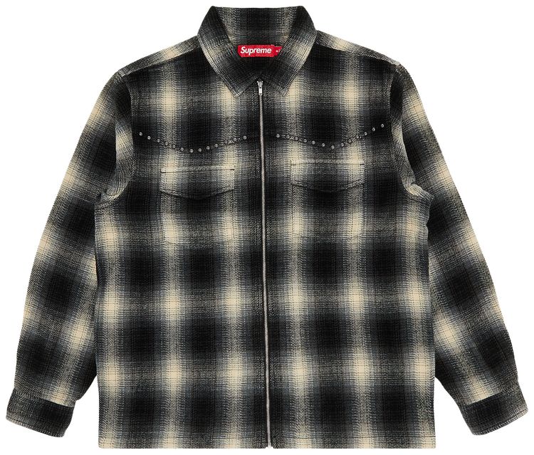 Supreme Studded Shadow Plaid Zip Up Shirt Black