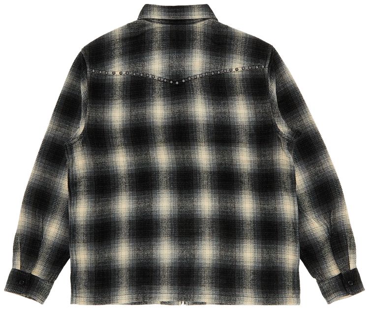 Supreme Studded Shadow Plaid Zip Up Shirt Black