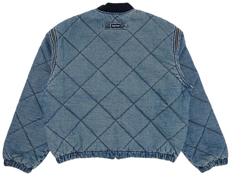 Supreme Zip Off Sleeve Quilted Bomber Jacket Denim