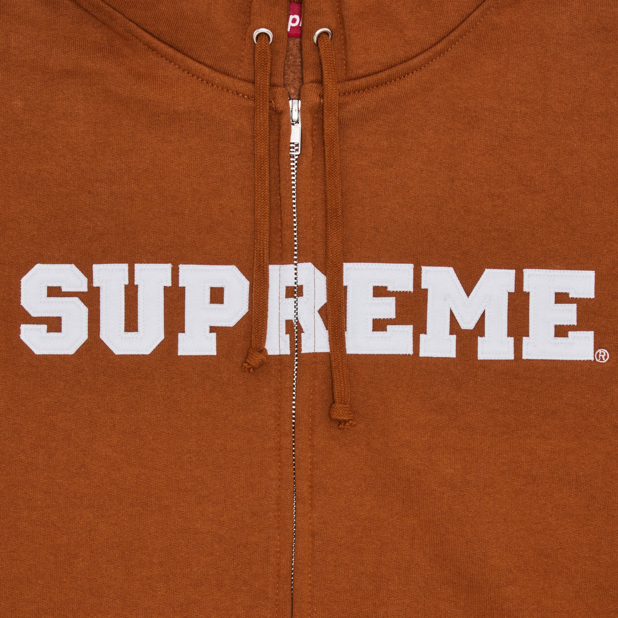 Buy Supreme Collegiate Appliqué Zip Up Hooded Sweatshirt 'Rust
