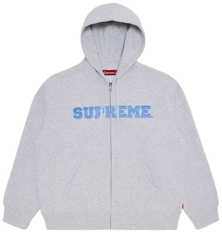 Supreme Collegiate Applique Zip Up Hooded Sweatshirt Ash Grey