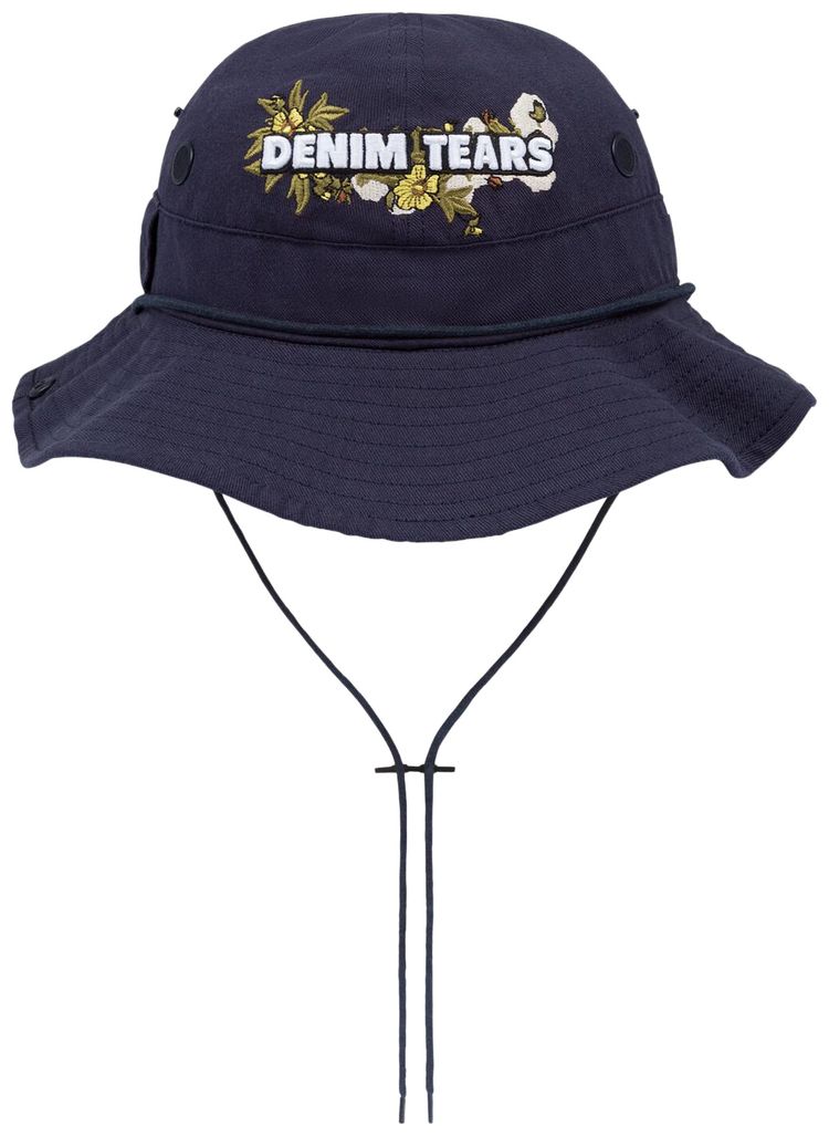 Denim Tears Cotton Floral Logo Bucket Hat Navy