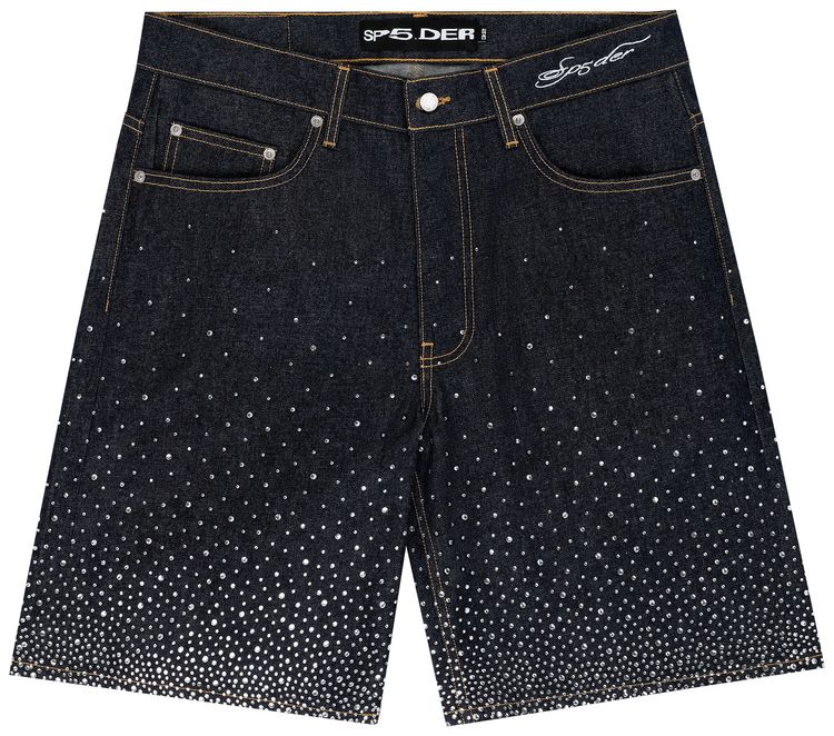 Sp5der Star Dust Denim Short Indigo Denim