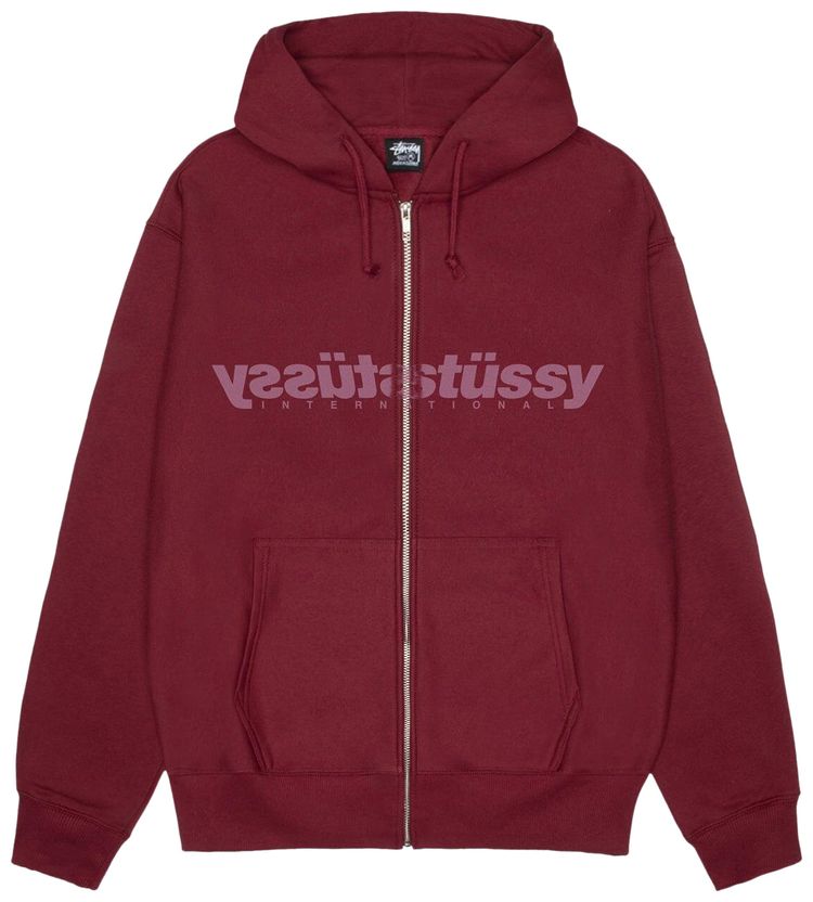 Stussy Mirror Zip Hoodie Wine