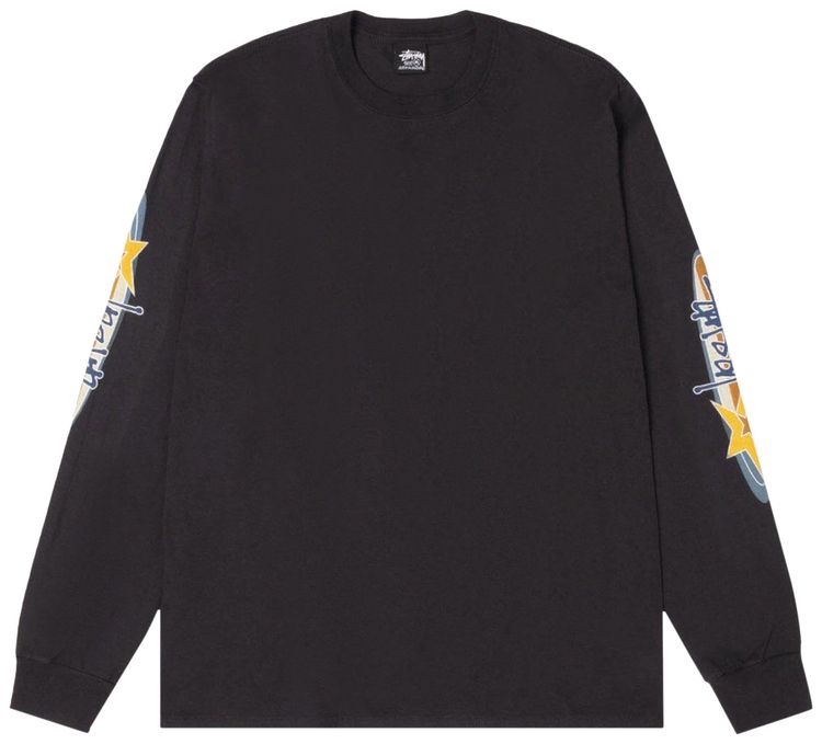 Stussy Two Star Long Sleeve Tee Pigment Dyed Faded Black