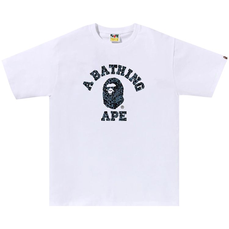 BAPE Wild Leopard Pattern College Tee WhiteNavy