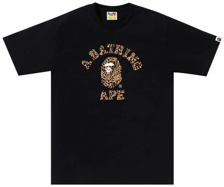 BAPE Wild Leopard Pattern College Tee BlackBeige