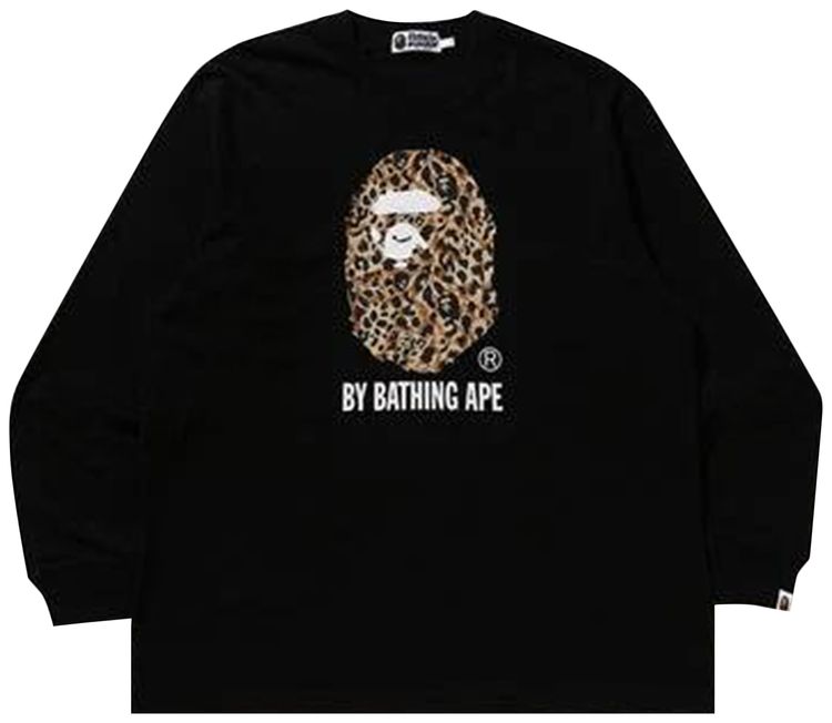 BAPE Wild Leopard Pattern Relaxed Fit Long Sleeve Tee Black