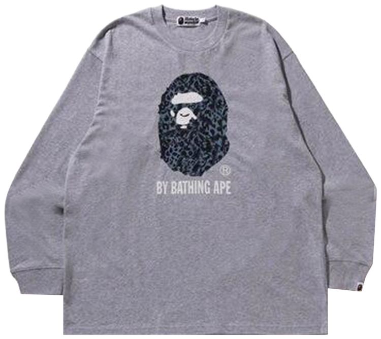 BAPE Wild Leopard Pattern Relaxed Fit Long Sleeve Tee Grey