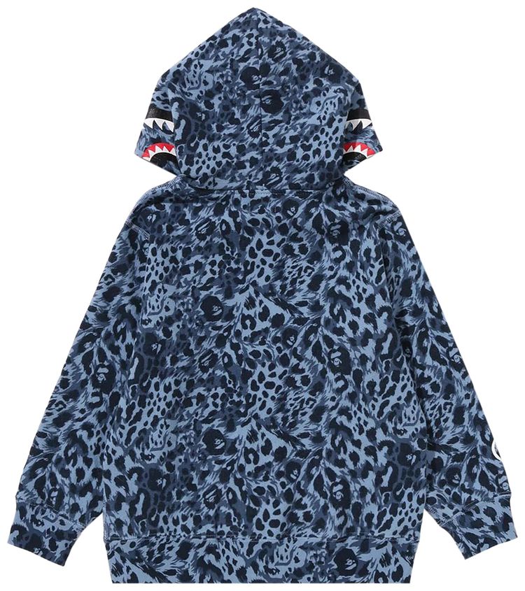 BAPE Kids Wild Leopard Pattern Shark Zip Hoodie Blue