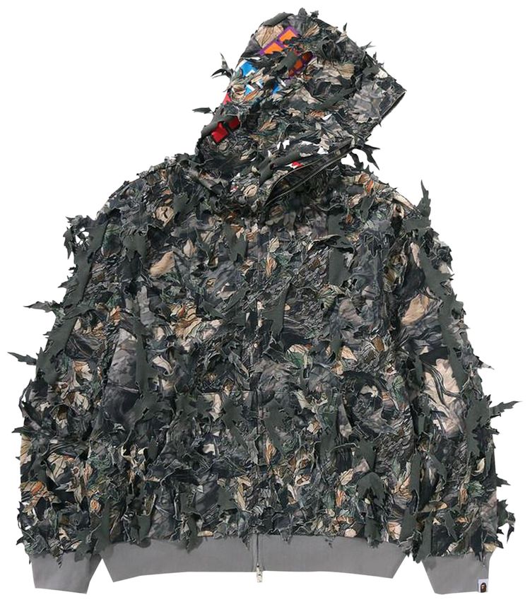 BAPE Tree Edge Camo Laser Cut Shark Cropped Fit Full Zip Hoodie Brown