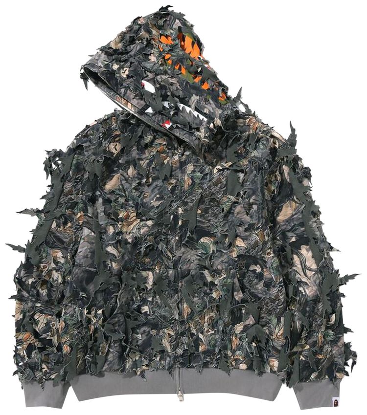 BAPE Tree Edge Camo Laser Cut Shark Cropped Fit Full Zip Hoodie Brown