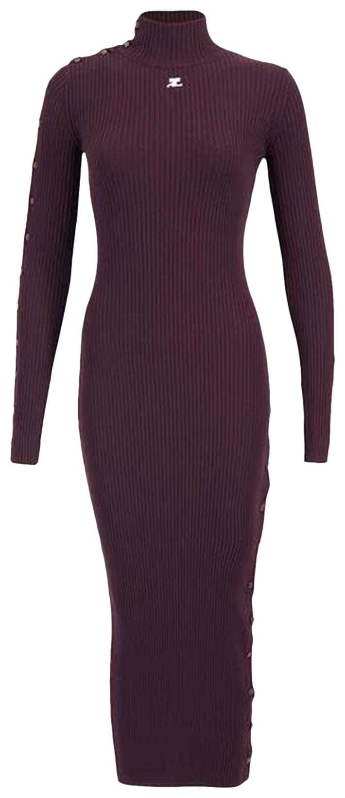 Courreges Multi Snap Rib Knit Long Dress Burgundy