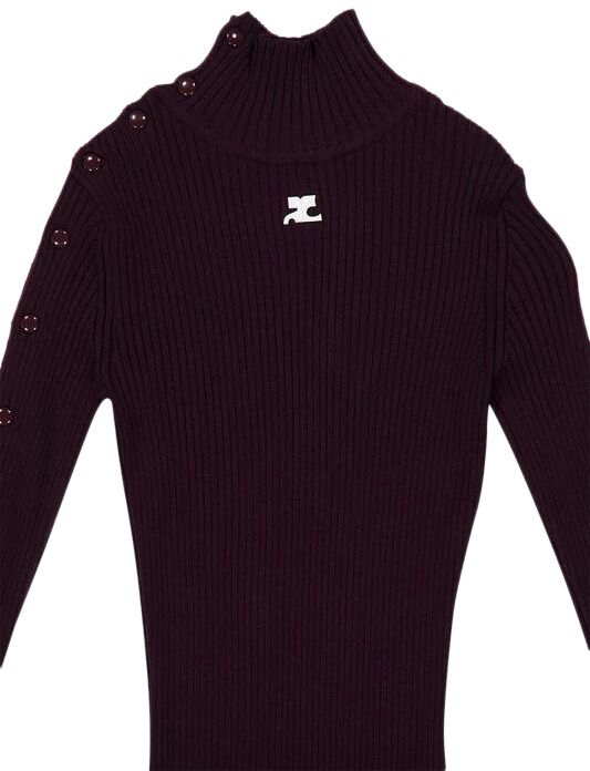 Courreges Multi Snap Rib Knit Long Dress Burgundy