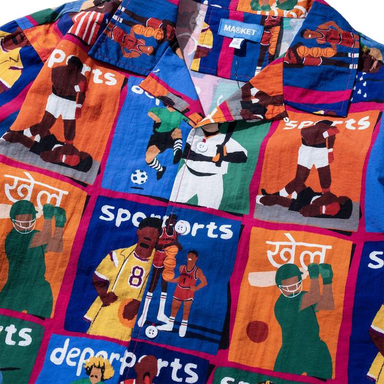 Market Illustrated Short Sleeve Button Up Multicolor