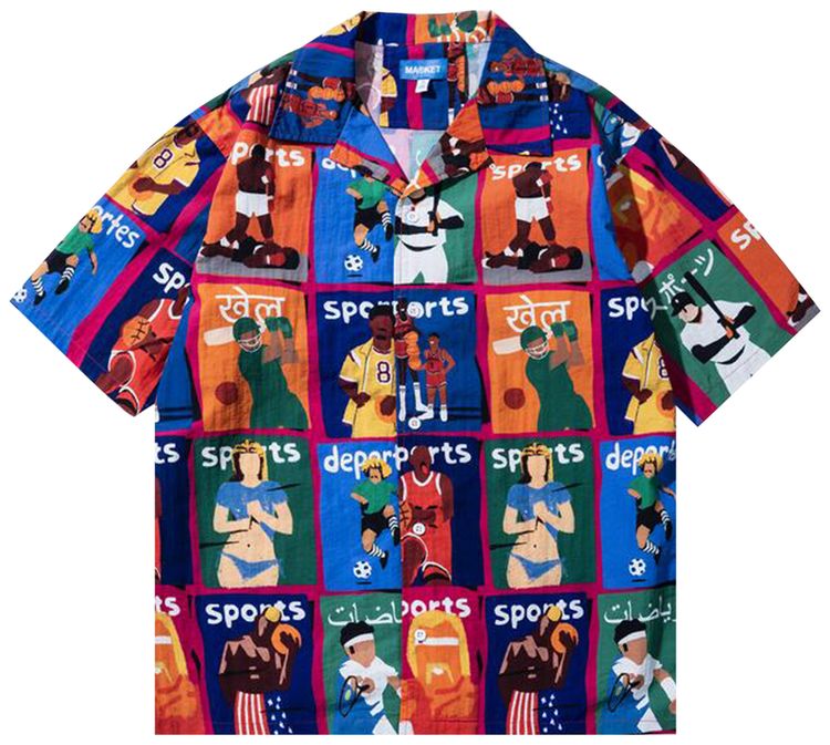 Market Illustrated Short Sleeve Button Up Multicolor