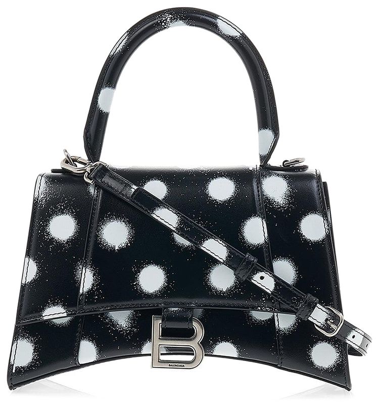 Balenciaga XS Black Polka Dot Spray Hourglass Handbag Black