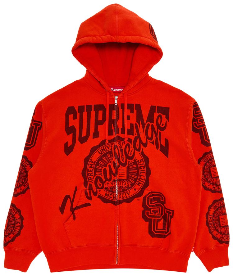 Supreme Knowledge Reigns Zip Up Hooded Sweatshirt Orange