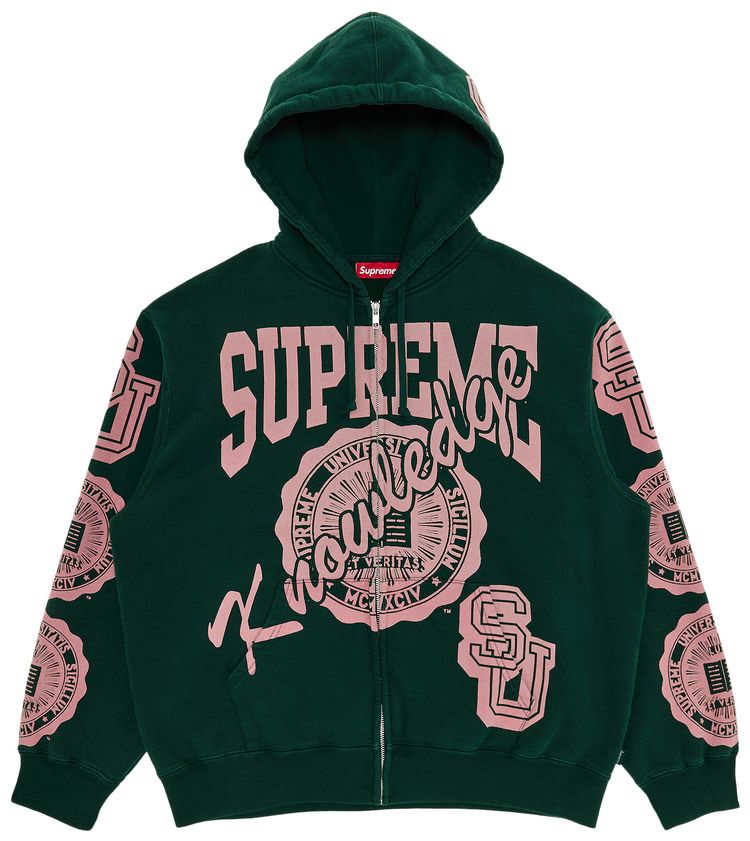 Supreme Knowledge Reigns Zip Up Hooded Sweatshirt Dark Green