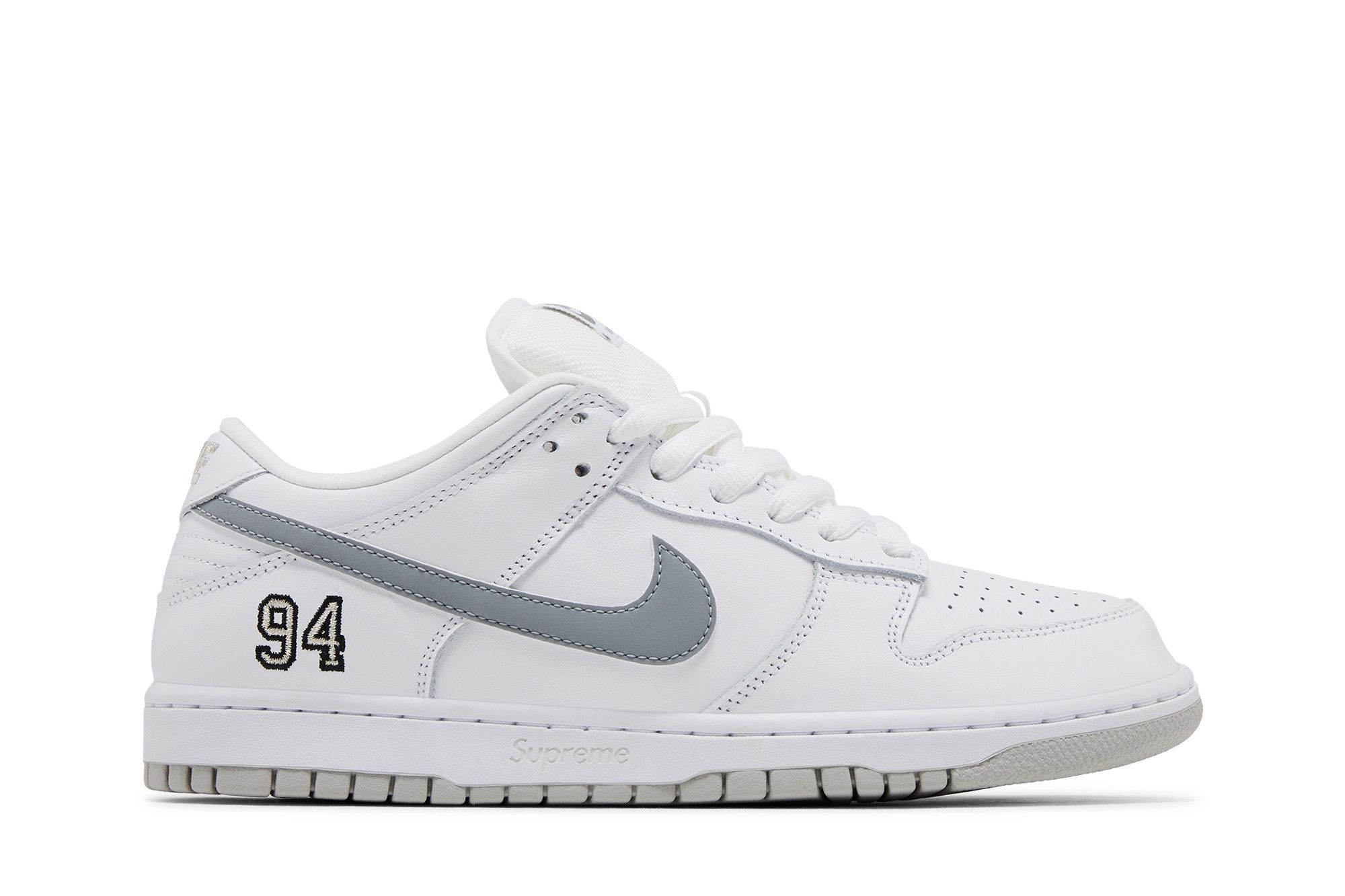 Buy Supreme x Dunk Low SB 'White Metallic Silver' - HQ8487
