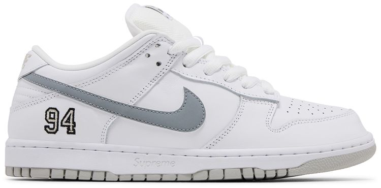 Supreme x Nike Dunk Low SB White Metallic Silver