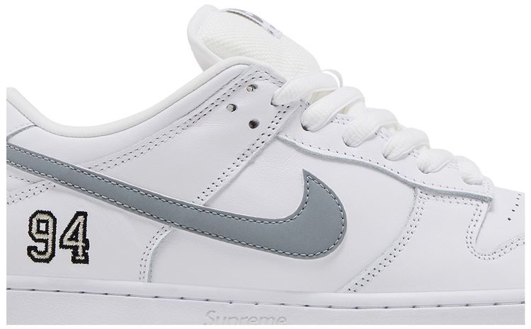 Supreme x Nike Dunk Low SB White Metallic Silver