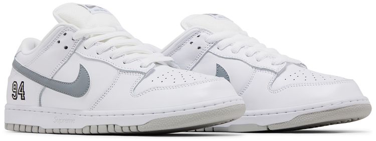 Supreme x Nike Dunk Low SB White Metallic Silver