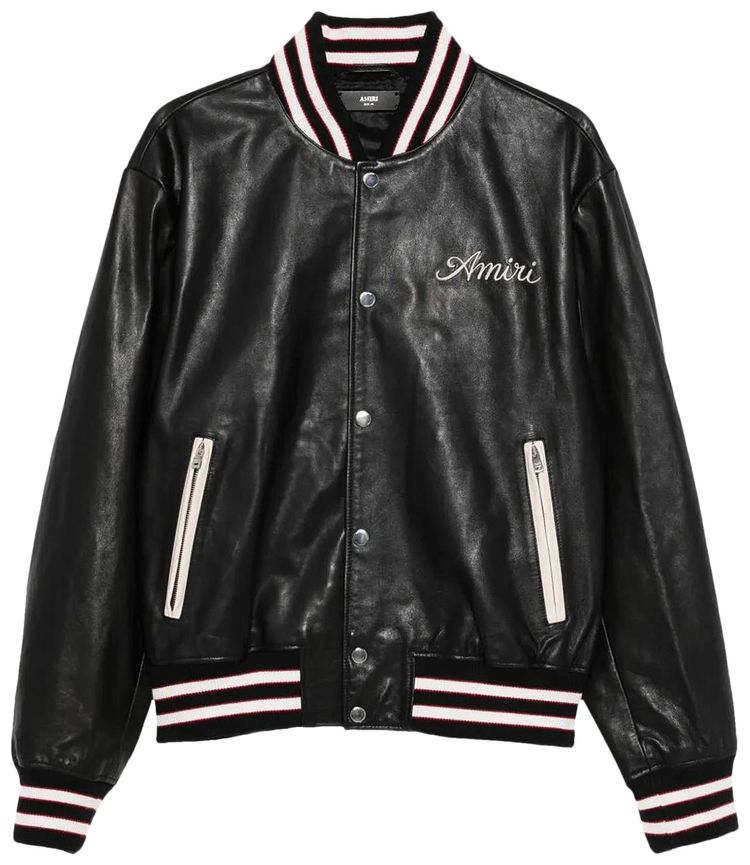 Amiri Club Amiri Leather Varsity Jacket Black