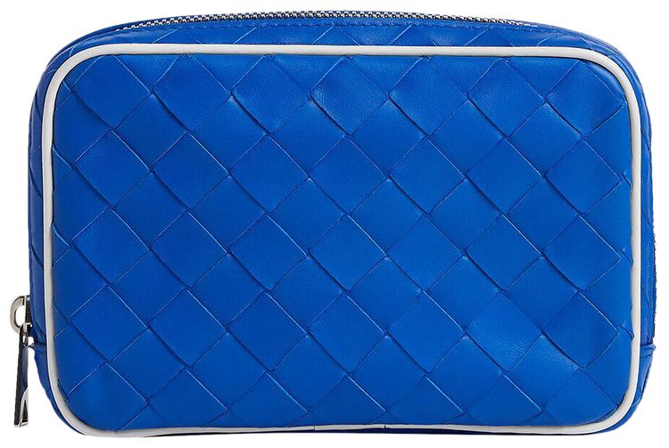 Bottega Veneta Intrecciato Small Zipped Pouch CobaltWhiteSilver