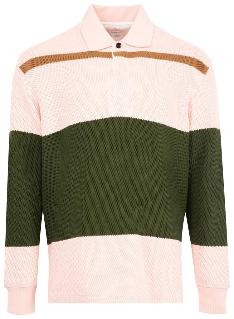 Bottega Veneta Jumbo Cotton Pique Stripe Polo CameliaCamoJute