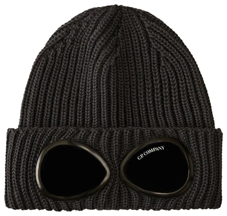 CP Company Extra Fine Merino Wool Goggle Beanie Ebony