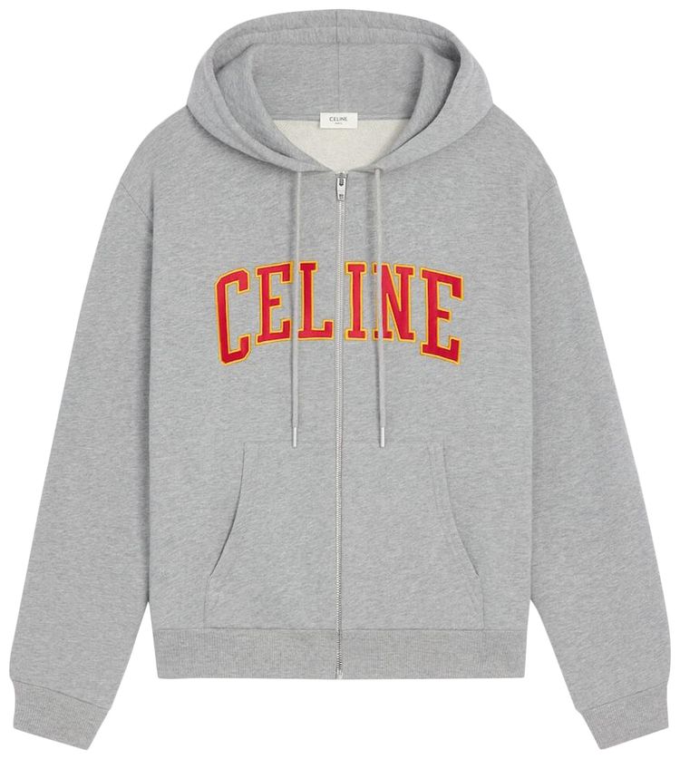CELINE Loose Zip Up Hoodie Grey MelangeBurgundyYellow